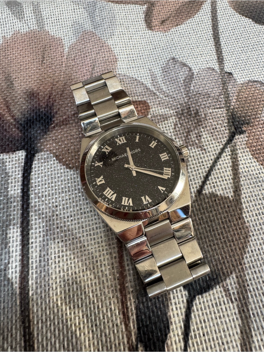 Michael Kors Silver Bracelet Watch With Black Roman Dial